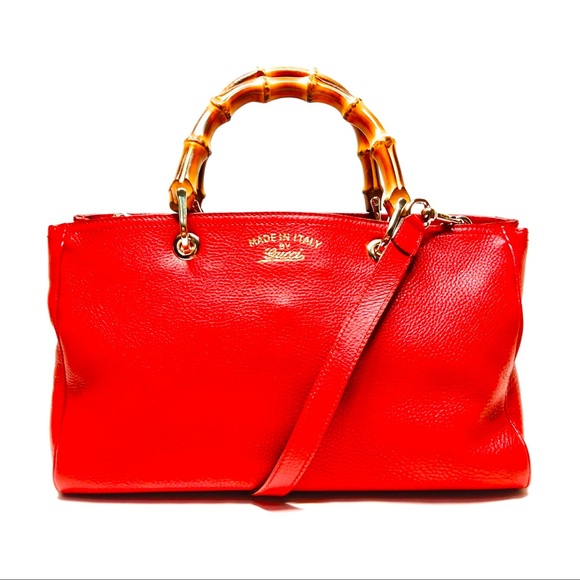 Gucci Handbags - Gucci Red Leather shopping two way  with Bamboo Handles